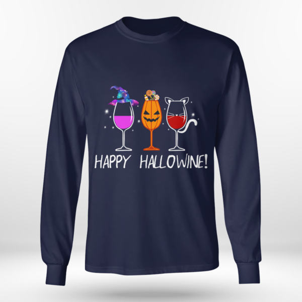 Happy Hallowine Halloween Shirt Long Sleeve Tee Navy S