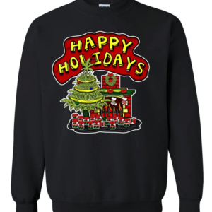 Happy Holidays Herbal Tree Fireplace Christmas Sweatshirt Sweatshirt Black S