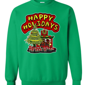 Happy Holidays Herbal Tree Fireplace Christmas Sweatshirt Sweatshirt Green S
