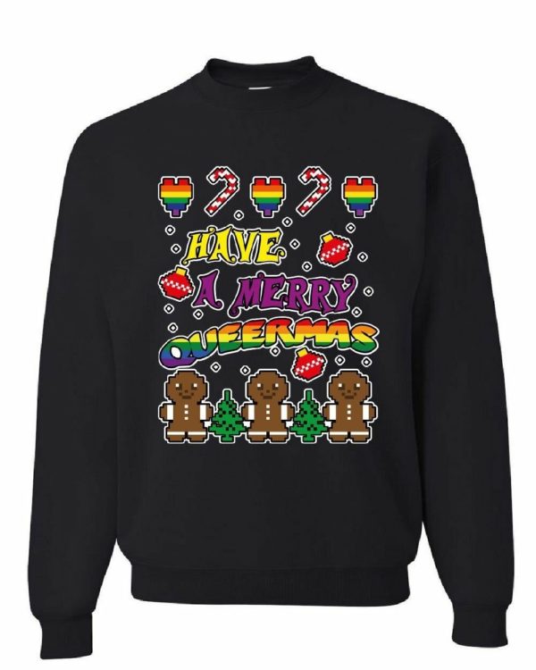 Have a Merry Queermas Funny Gingerbread LGBT Christmas Sweatshirt Sweatshirt Black S