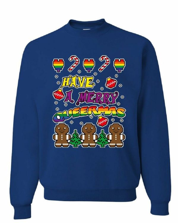 Have a Merry Queermas Funny Gingerbread LGBT Christmas Sweatshirt Sweatshirt Blue S