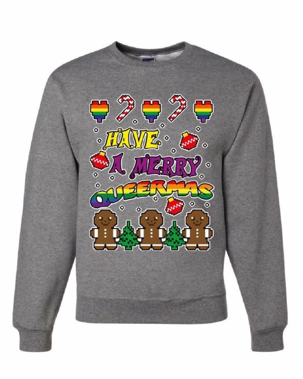 Have a Merry Queermas Funny Gingerbread LGBT Christmas Sweatshirt Sweatshirt Gray S