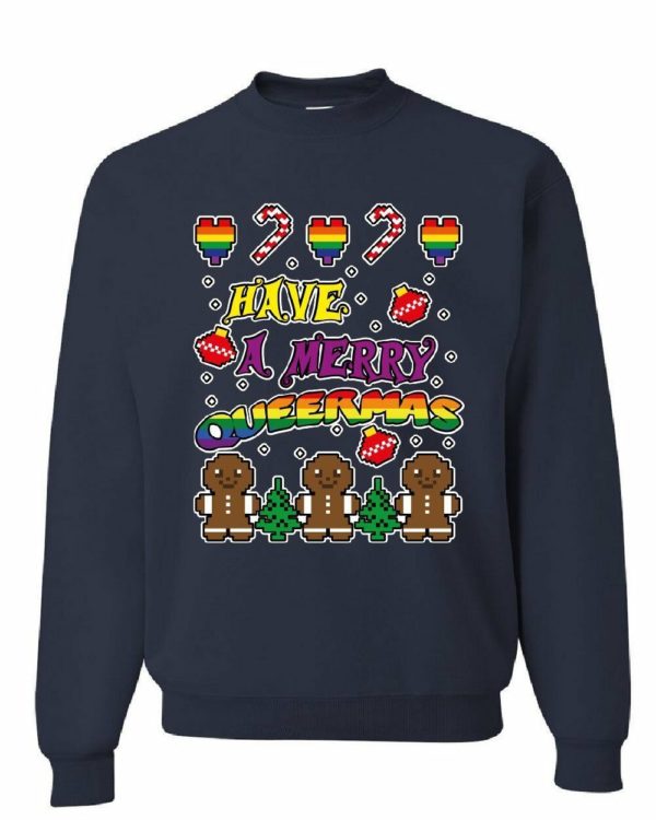 Have a Merry Queermas Funny Gingerbread LGBT Christmas Sweatshirt Sweatshirt Navy S