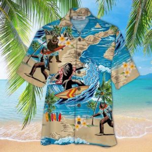 Hawaiian Bigfoot Summer Surfing Hawaii Shirt Short Sleeve Hawaiian Shirt White S