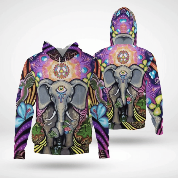 Hippie Love Peace Elephant Flower Elephant Lover Hoodie 3D All Over Print 3D Hoodie Purple S