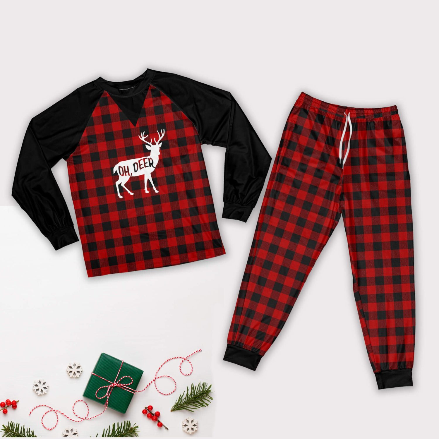 Ho Deer Christmas Pattern Family Pajamas Set Pajamas Shirt Red XS