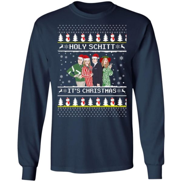 Holy Schitt It’s Christmas Shirt Long Sleeve Navy S