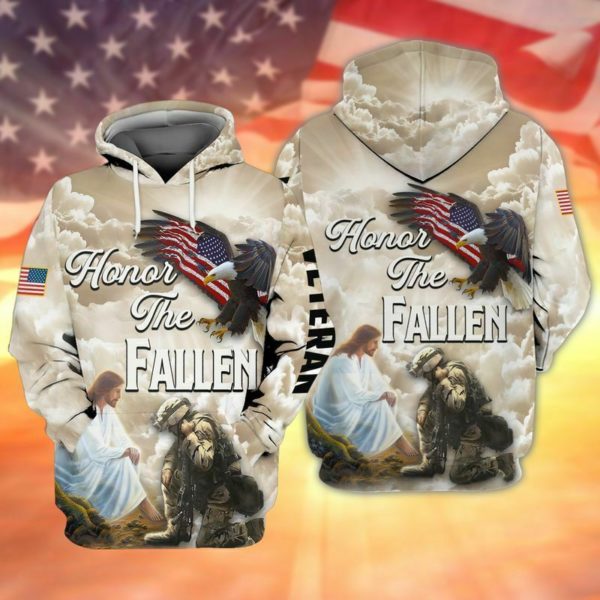 Honor The Fallen God Bless America Veteran 3D All Over Print Hoodie 3D Hoodie White S