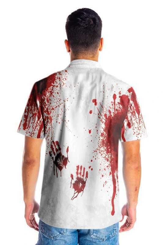 Horror Creepy Halloween Blood Splatter Button Up Hawaiian Shirt product photo 3