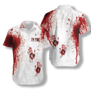 Horror Creepy Halloween Blood Splatter Button Up Hawaiian Shirt Short-Sleeve Hawaiian Shirt White S