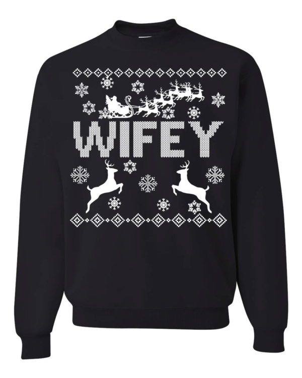 Hubby Wifey Couple Matching Christmas Sweatshirt Wifey Black S