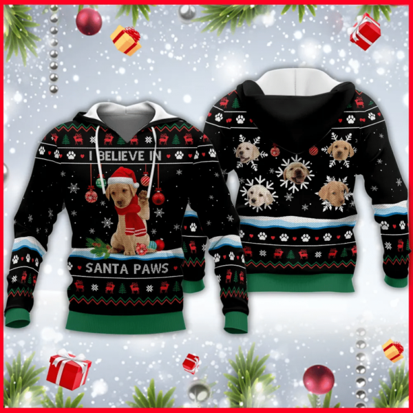 I Believe In Santa Paws Ugly Labrador Christmas All Over Print 3D Shirt 3D Hoodie Black S