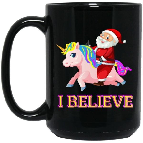 I Believe In Santa Ugly Unicorns Christmas Coffee Mug Mug 15oz Black One Size