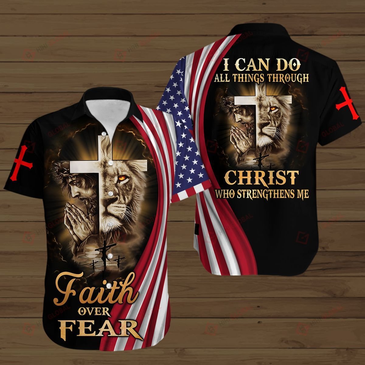 I Can Do All Things Thought Christ | Faith Over Fear All Over Hawaiian Shirt Style: Short Sleeve Hawaiian Shirt, Color: Black