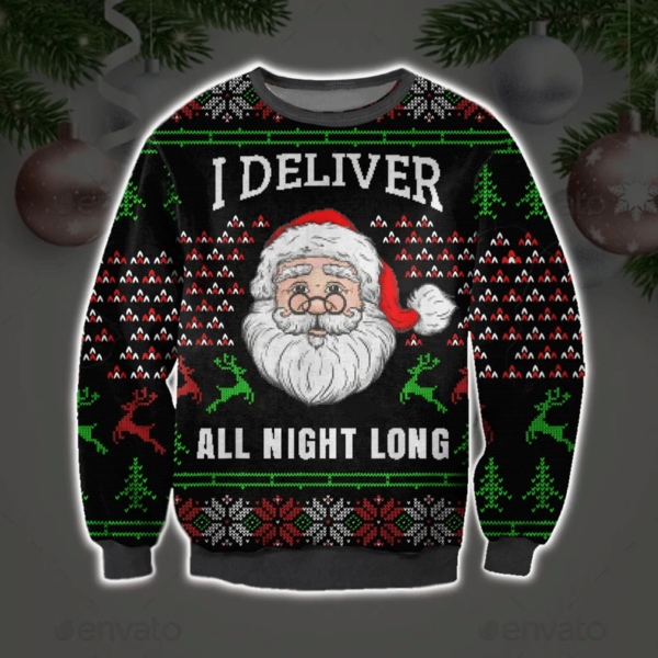 I Deliver All Night Long Ugly Santa Christmas 3D Sweater AOP Sweater Black S