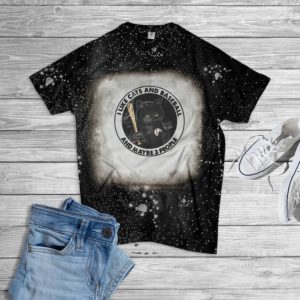 I Like Cats And Baseball And Maybe 3 People Bleached T-Shirt Bleached T-Shirt Black XS