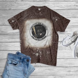 I Like Cats And Baseball And Maybe 3 People Bleached T-Shirt Bleached T-Shirt Brown XS