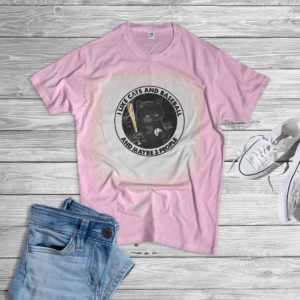 I Like Cats And Baseball And Maybe 3 People Bleached T-Shirt Bleached T-Shirt Light Pink XS