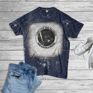 I Like Cats And Baseball And Maybe 3 People Bleached T-Shirt Bleached T-Shirt Navy XS