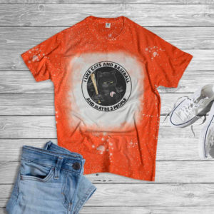 I Like Cats And Baseball And Maybe 3 People Bleached T-Shirt Bleached T-Shirt Orange XS