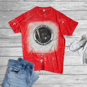 I Like Cats And Baseball And Maybe 3 People Bleached T-Shirt Bleached T-Shirt Red XS