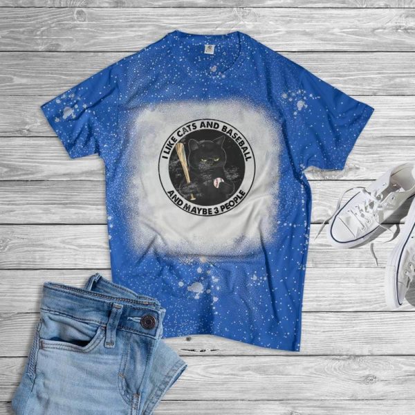 I Like Cats And Baseball And Maybe 3 People Bleached T-Shirt Bleached T-Shirt Royal Blue XS