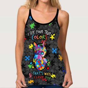 I See Your True Colors, Colorful Cat Autism Awareness Criss Cross Tank Top product photo 2