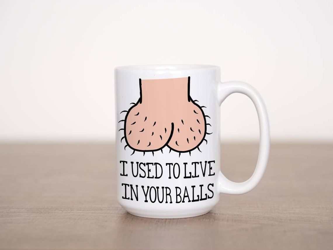 I Used To Live In Your Balls Funny Coffee Mug Style: 15oz Mug, Color: White