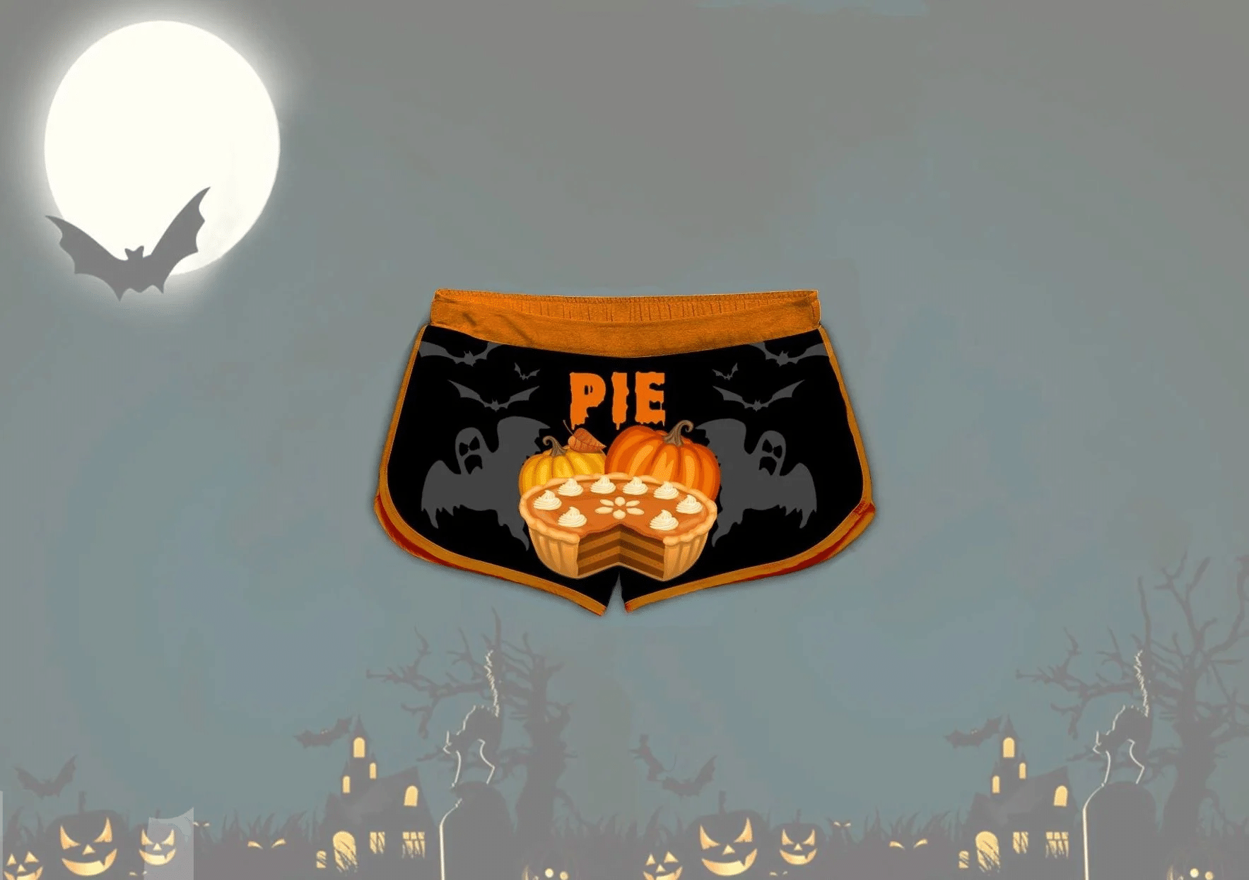 If You Like My Pumpkin You Should See My Pie Set Halloween Shirt & Short Style: Women Summer Sports Shorts, Color: Black Orange