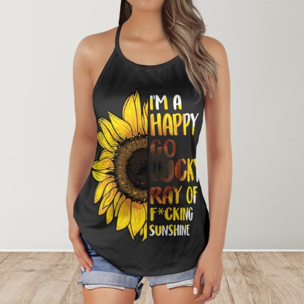 I'm A Happy Go Lucky Ray Of Fu*king Sunshine Sunflower Criss Cross Tank Top product photo 1