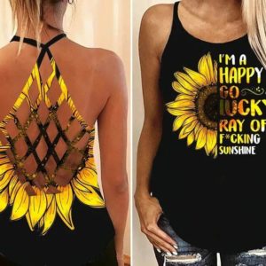 I'm A Happy Go Lucky Ray Of Fu*king Sunshine Sunflower Criss Cross Tank Top product photo 3