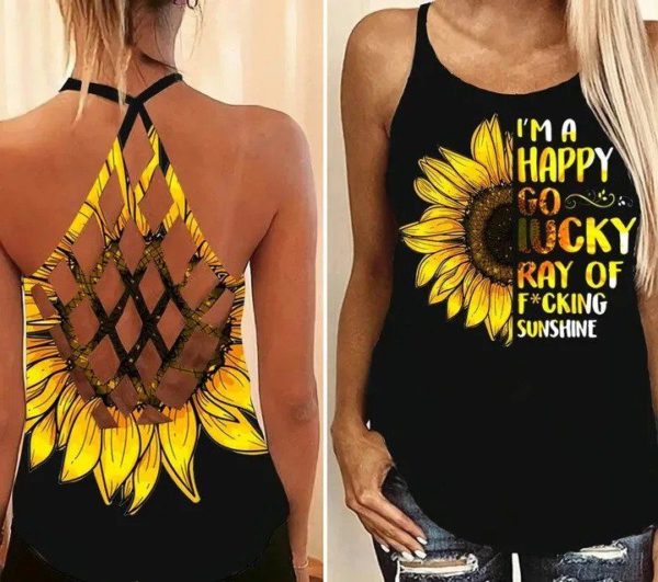 I'm A Happy Go Lucky Ray Of Fu*king Sunshine Sunflower Criss Cross Tank Top product photo 3