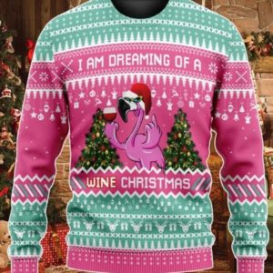 I'm Dreaming Of A Wine Christmas Flamingo Drink Wine Christmas Sweater AOP Sweater Pink S