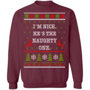 I’m Nice He's / She’s The Naughty One Couples Christmas Sweatshirt He's Maroon S