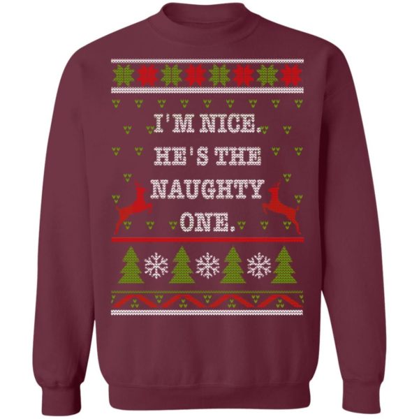 I’m Nice He's / She’s The Naughty One Couples Christmas Sweatshirt He's Maroon S