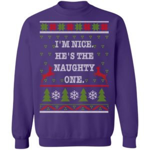 I’m Nice He's / She’s The Naughty One Couples Christmas Sweatshirt He's Purple S