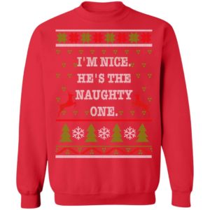 I’m Nice He's / She’s The Naughty One Couples Christmas Sweatshirt He's Red S