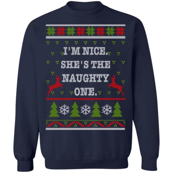 I’m Nice He's / She’s The Naughty One Couples Christmas Sweatshirt She's Navy S