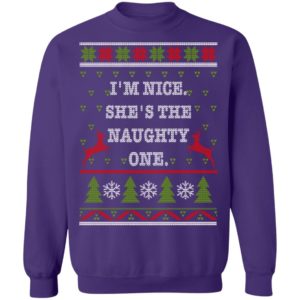 I’m Nice He's / She’s The Naughty One Couples Christmas Sweatshirt She's Purple S