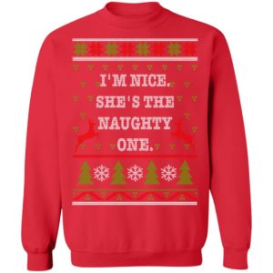 I’m Nice He's / She’s The Naughty One Couples Christmas Sweatshirt She's Red S