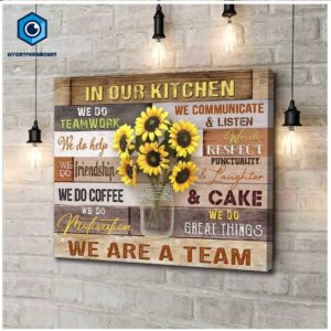 In Our Kitchen We Are The Team Canvas Wall Art Landscape Canvas Brown 12x8