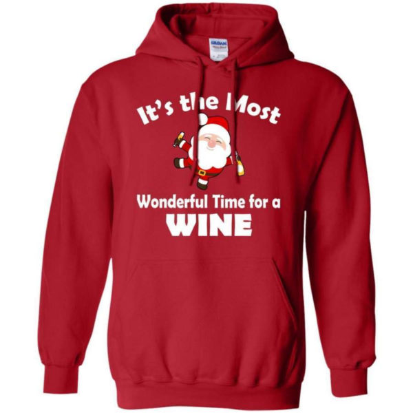 It’s Most Wonderful Time For Wine Funny Santa Christmas Shirt Hoodie Red S