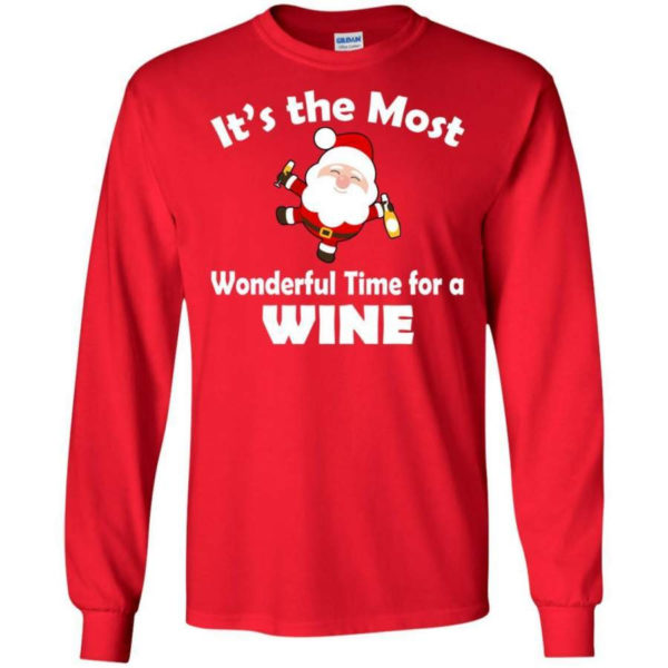 It’s Most Wonderful Time For Wine Funny Santa Christmas Shirt Long Sleeve Red S