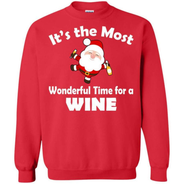 It’s Most Wonderful Time For Wine Funny Santa Christmas Shirt Sweatshirt Red S