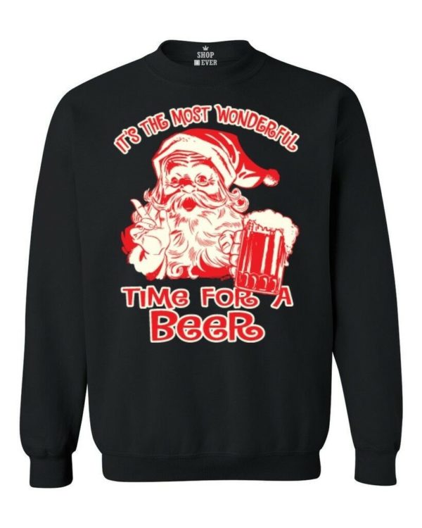 It's The Most Wonderful Time For A Beer Ugly Santa Christmas Sweatshirt Sweatshirt Black S