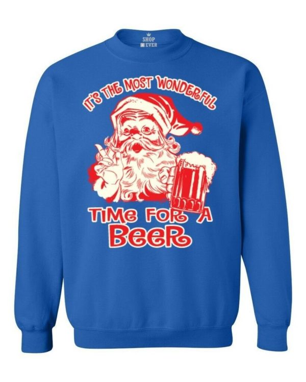 It's The Most Wonderful Time For A Beer Ugly Santa Christmas Sweatshirt Sweatshirt Royal Blue S