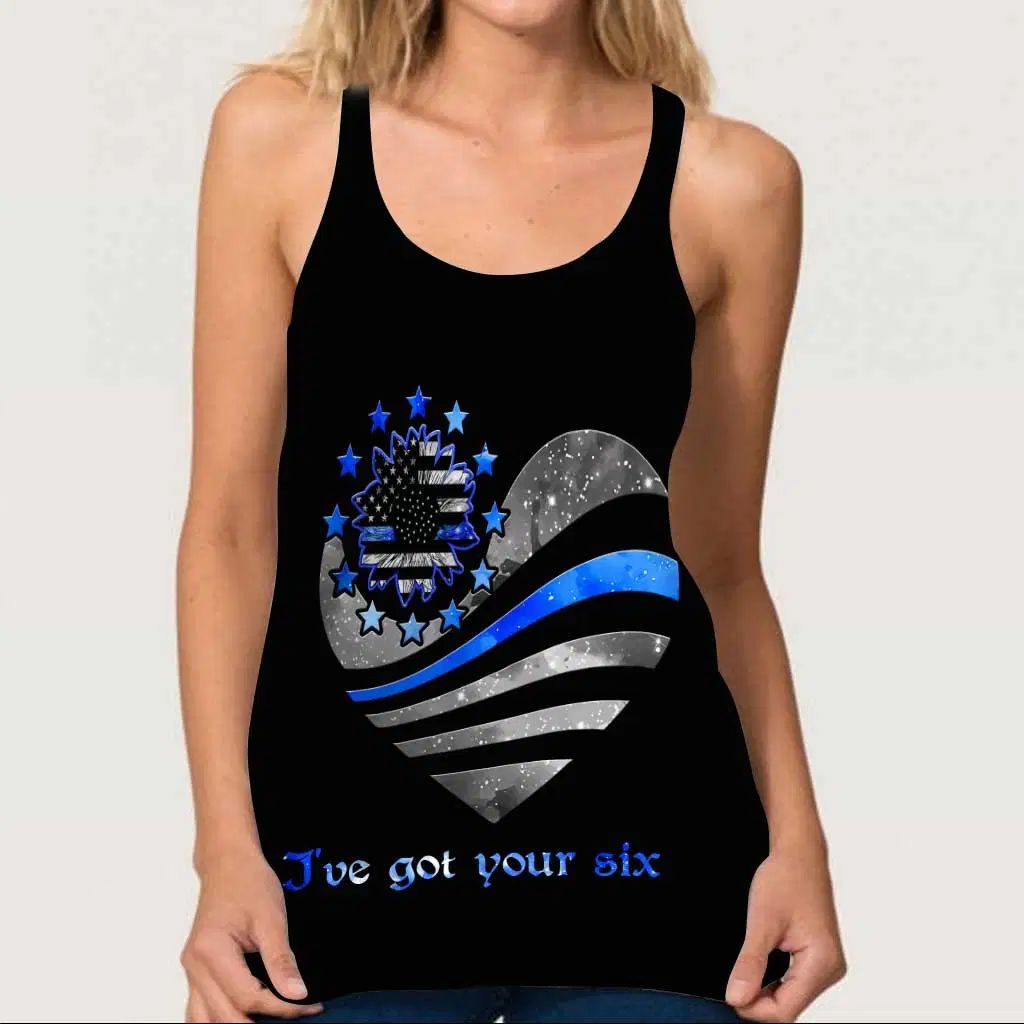 I’ve Got Your Six Police Camisole Criss Cross Tank Top Style: Criss Cross Tank Top, Color: Black