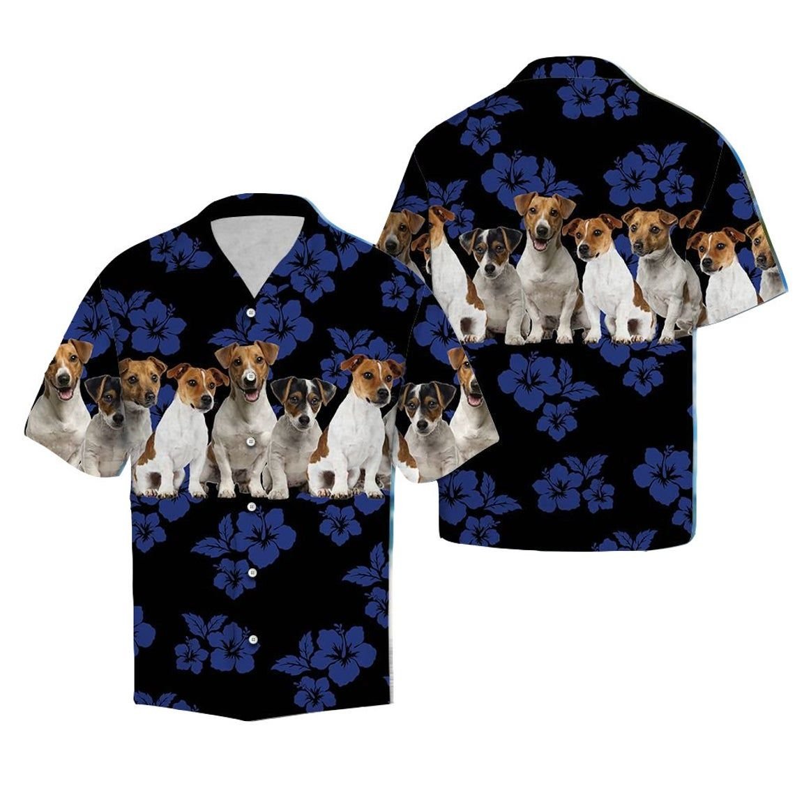 Jack Russell Terrier Black Hawaiian Shirt Style: Short Sleeve Hawaiian Shirt, Color: Black