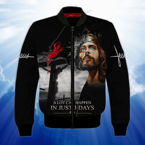 Jesus A Lot Can Happen In Trust 3 Days Christmas Shirt Bomber Jacker Black S