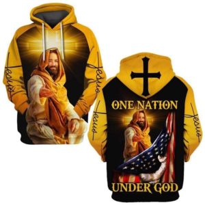 Jesus American Flag One Nation Under God All Over Print 3D Hoodie Zip Hoodie 3D Hoodie Yellow S